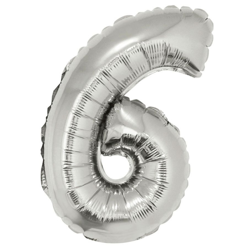 Мини-цифра 6 Серебро с клапаном 16''/41 см шар фольга с воздухом