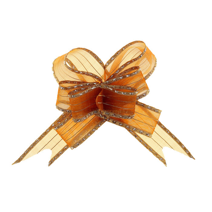 Бант - бабочка органза серебр капельками на золотой полосе коричневый 2,7см