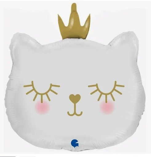 Шар фольга Фигура Голова кошки в короне белый 66см с гелием
