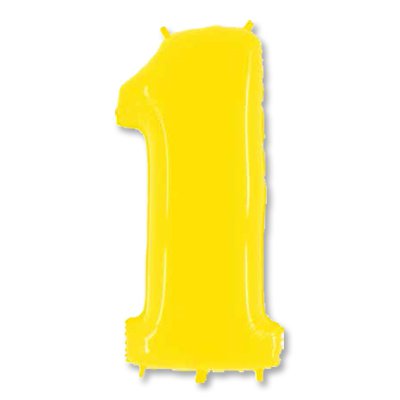 Шар фольга Цифра 1 Яркий Желтый 101см с гелием