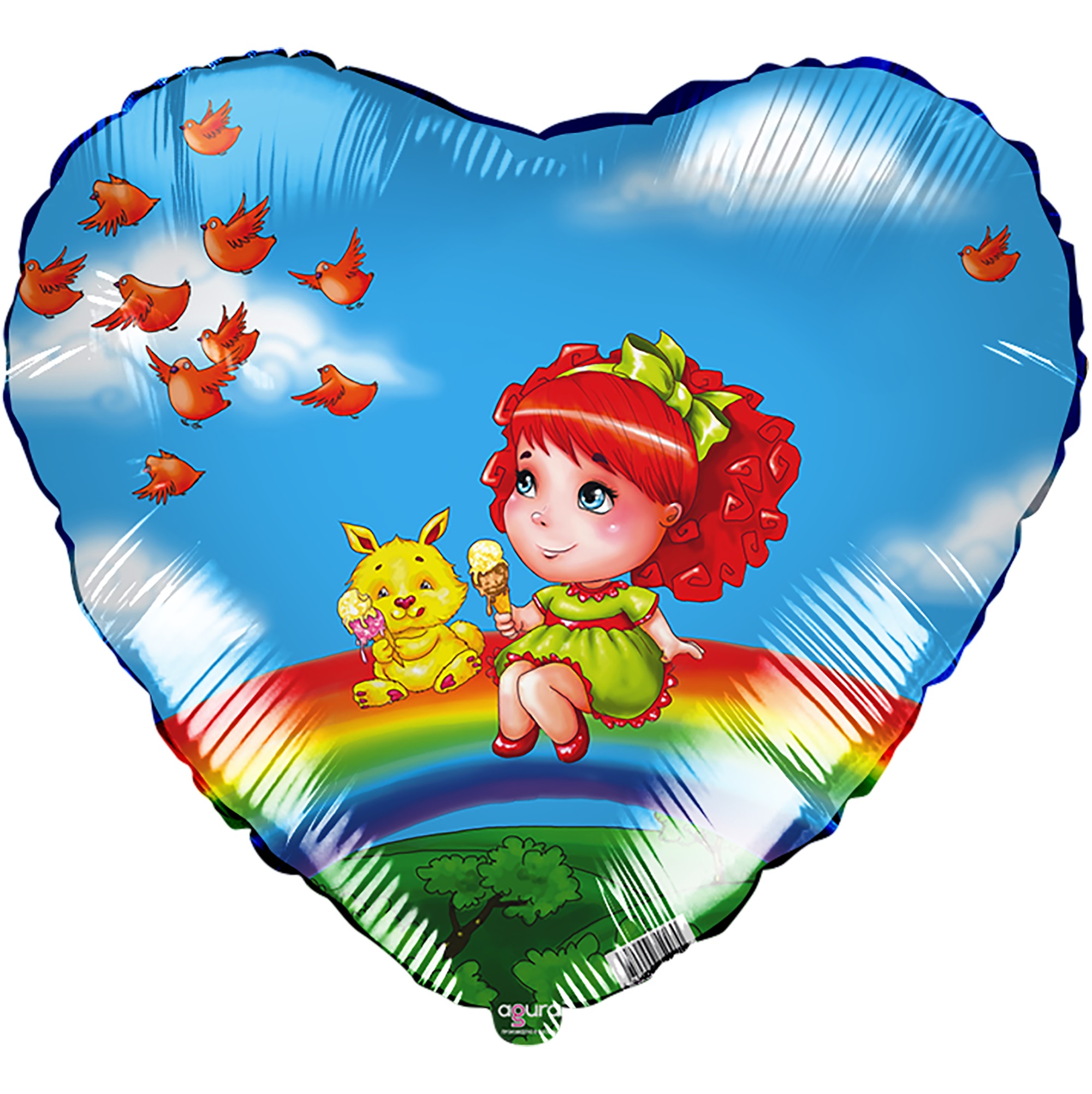 Воздушный шар (18''/46 см) Сердце, Девочка на радуге, Голубой с гелием