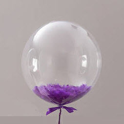 Шар прозрачный Deco Bubble с гелием Сиреневые перья на атласной ленте 18"/46 см