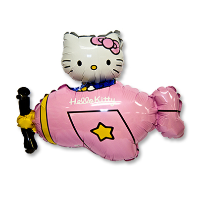 Шар фольга Фигура Hello Kitty самолет розовый с гелием