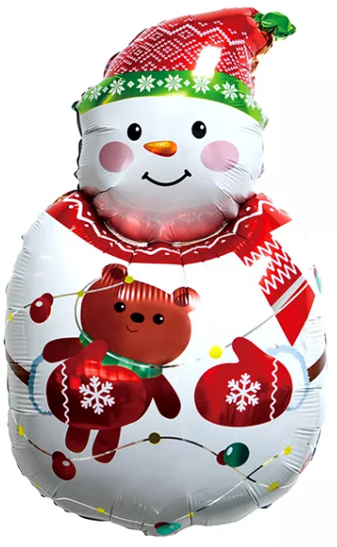 Шар фольга Фигура Снеговик с плюшевым мишкой 86см  с гелием