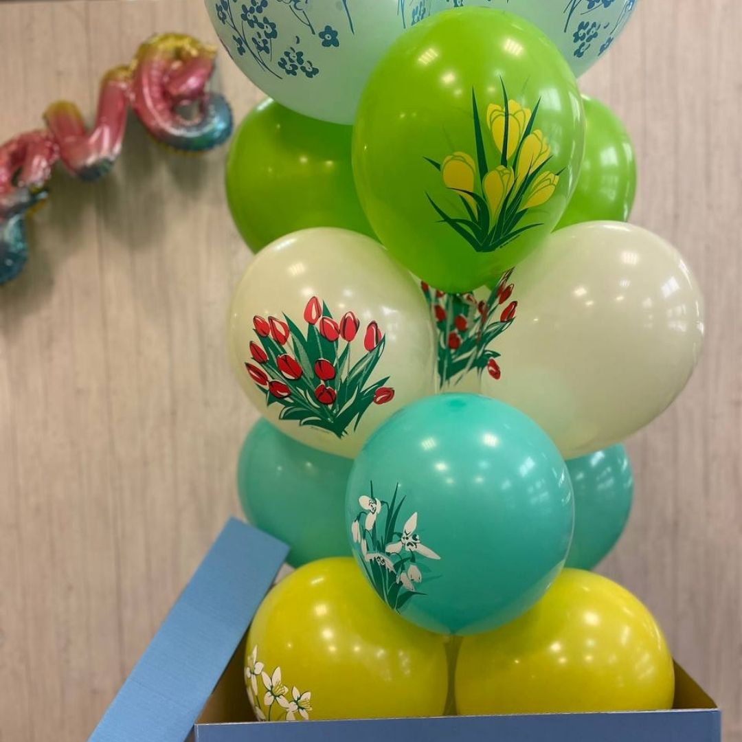 Воздушные шары Весенние цветы 30 см с гелием и обработкой Хай-флоат