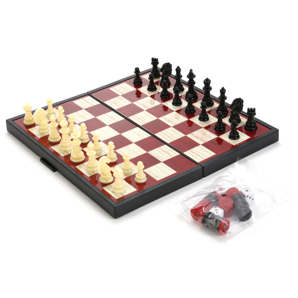 Шахматы, шашки, нарды 3 в 1 магнитный дорожные 24см