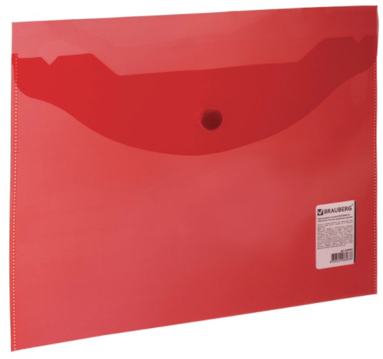 Папка-конверт с кнопкой МАЛОГО ФОРМАТА (240х190 мм), А5, прозрачная, красная, 0,18 мм, B