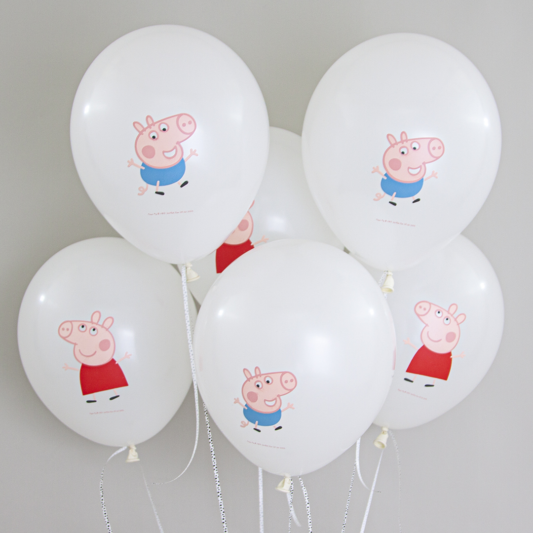 Воздушные шары Свинка Пепа и Джордж белый 30см с гелием и обработкой 