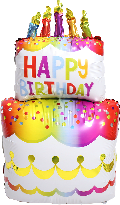 Шар фольга Фигура Торт на День Рождения (разноцветное конфетти), 38''/97 см с гелием