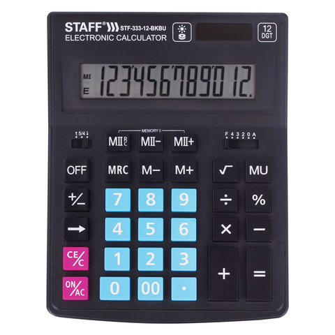 Калькулятор настольный S PLUS STF-333-BKBU ( 200x154 мм) 12 разрядов, ЧЕРНО-СИНИЙ