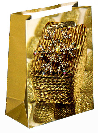 Сумка бум. мини- нов.год подарок золотой (7х9х3.5см)