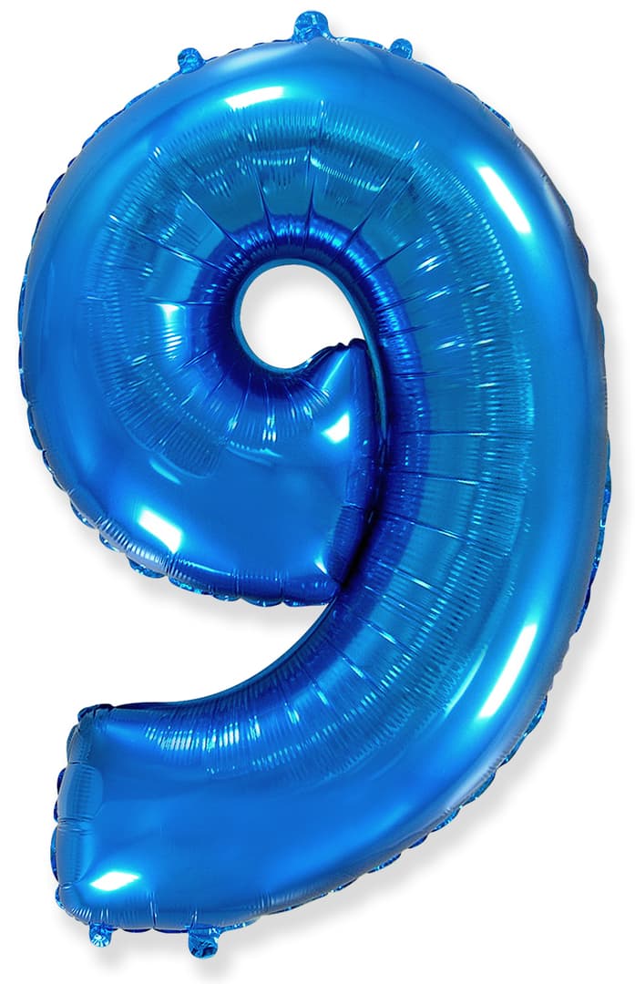 Цифра 9 голубая шар фольга