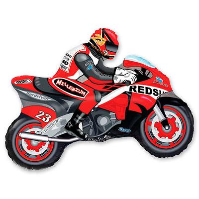 Шар фольга Фигура Мотоциклист красный 68х80 см с гелием