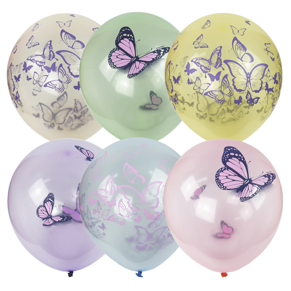 Воздушные шары Бабочки Кристалл Bubble 30см с гелием и обработкой 
