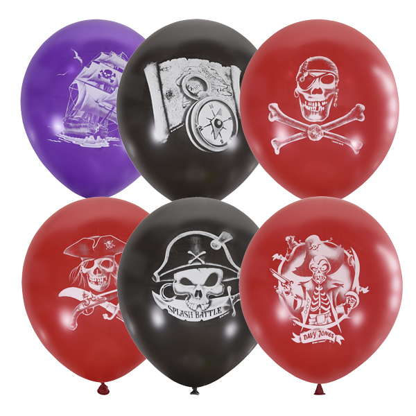 Воздушные шары Пираты 2ст 30 см с гелием и обработкой Хай-флоат