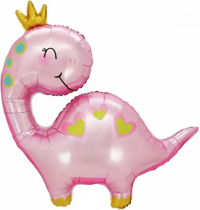 Шар фольга Фигура Динозаврик Принцесса, Розовый F 94см с гелием