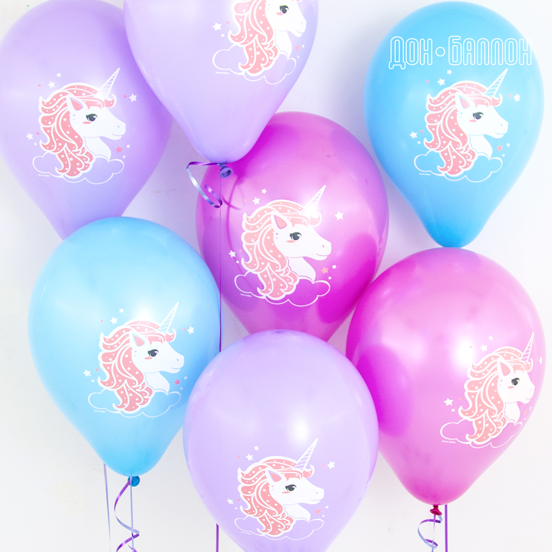 Воздушные шары Нежный Единорог пастель микс 1ст 30 см с гелием и обработкой Хай-флоат
