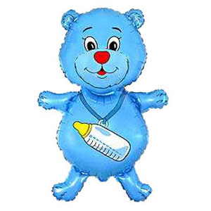 Фигура Медвежонок с бутылочкой голубой 92х59см шар фольга