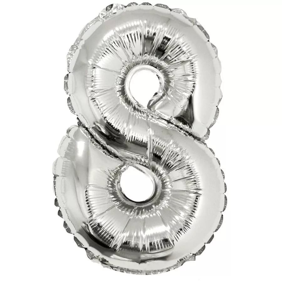 Мини-цифра 8 Серебро с клапаном 16''/41 см шар фольга с воздухом