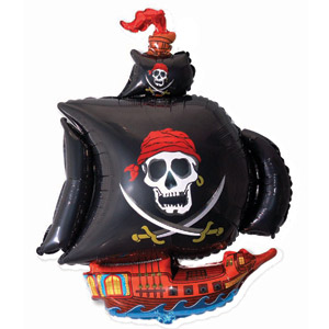 Шар фольга Фигура Пиратский корабль черный 56х96см с гелием