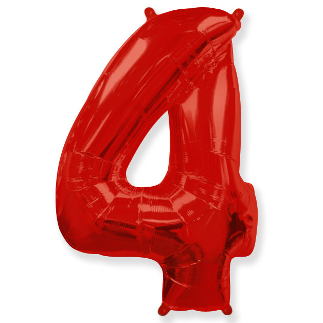 Цифра 4 Красный 40''/102 см шар фольга