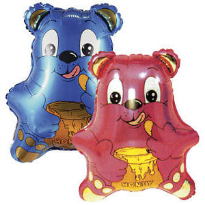 Фигура Медведь с бочонком мёда голубой 56х47см шар фольга