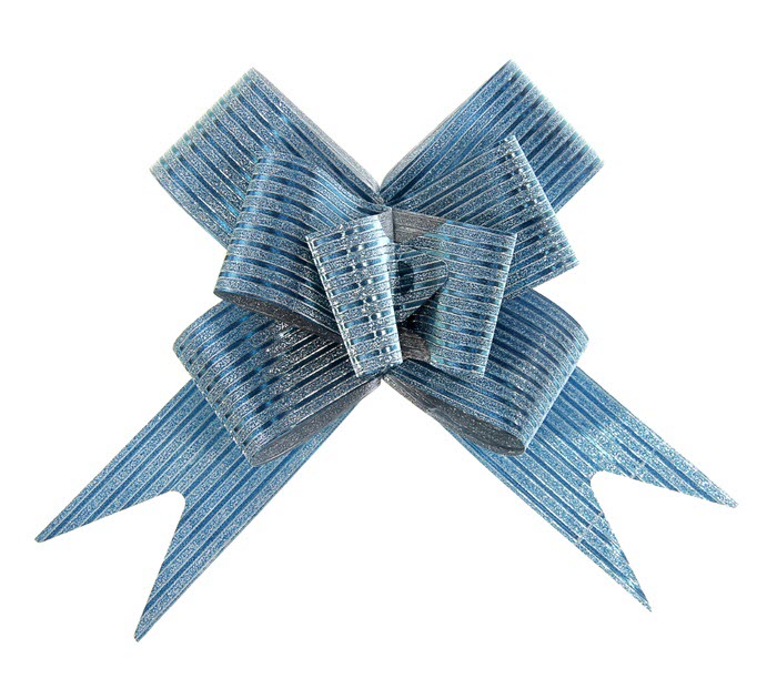 Бант - бабочка Полоска с блестками голубой 3см
