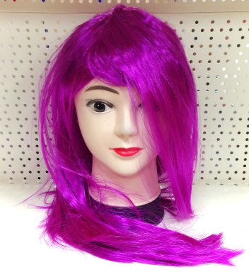 Парик Волосы с челкой фиолетовые 50см