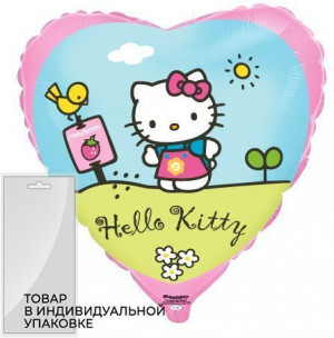 Шар фольга Сердце Hello Kitty Котенок в саду Розовый 18"/45см с гелием