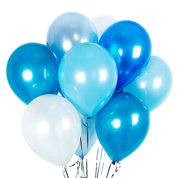 Облако из шаров на выписку мальчика Double Blue+White+Green 27 шаров