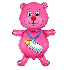 Шар фольга Фигура Медвежонок с бутылочкой розовый 92х59см с гелием