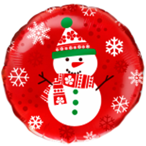 Круг Снеговик на красном фоне 18"/45см шар фольга