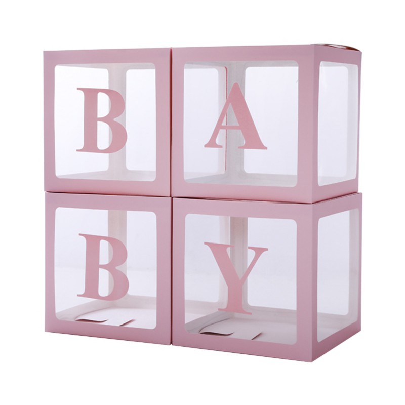 Набор коробок для воздушных шаров Baby Розовые грани Прозрачный 30х30х30 см 4 шт