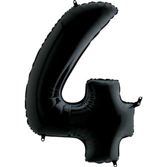 Шар фольга Цифра 4 Черный Black 102 см с гелием