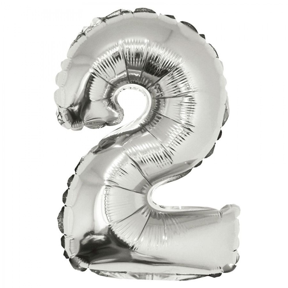 Мини-цифра 2 Серебро с клапаном 16''/41 см шар фольга с воздухом