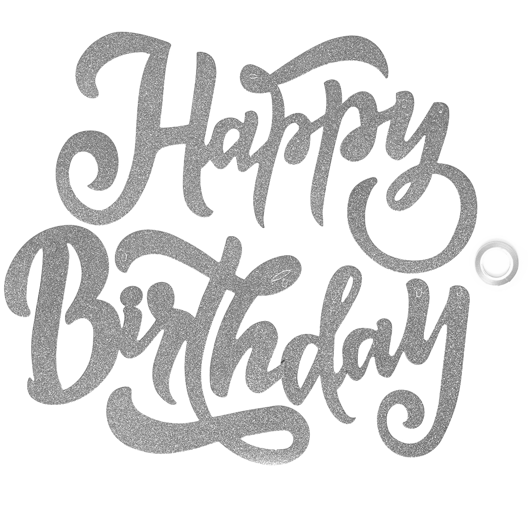 гирлянда буквы happy birthday (элегантный шрифт) серебро с блестками 100 см Волна Веселья 615195, растяжки буквы