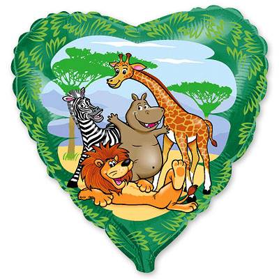 Сердце Животные в джунглях 18"/45см шар фольга