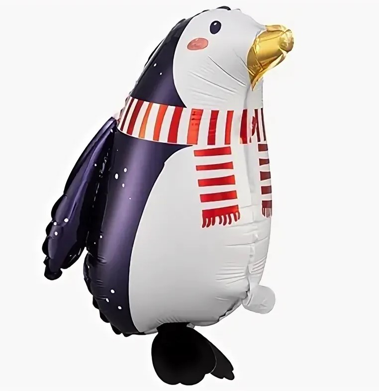 Ходячая фигура Пингвин с шарфом красным 42см шар фольга с гелием
