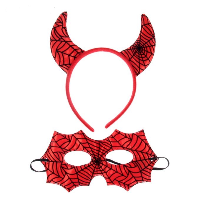 Карнавальный набор Черт паутинка: маска, ободок красный