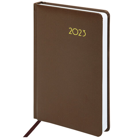 Ежедневник датированный 2023 А5 138x213 мм BRAUBERG "Select", балакрон, коричневый