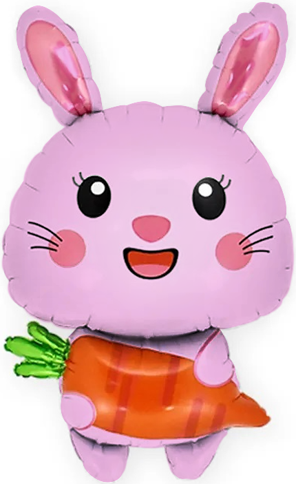 Шар фольга Фигура Зайка с морковкой, Розовый 84см с гелием