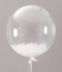 Шар прозрачный Deco Bubble с гелием Белые перья на атласной ленте 24"/61 см
