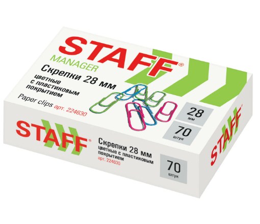 Скрепки S Manager, 28 мм, цветные, 70 шт., в картонной коробке