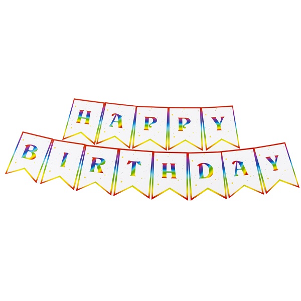 гирлянда флажки, happy birthday (радужные буквы), белый, 200 см Волна Веселья 616053