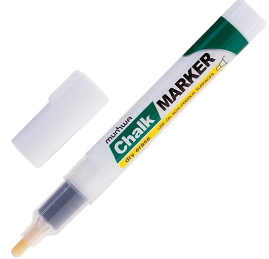 Маркер меловой M "Chalk Marker", 3 мм, БЕЛЫЙ, сухостираемый, для гладких поверхностей