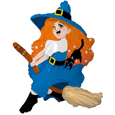 Шар фольга Фигура Ведьма на метле Хэллоуин 104х91см с гелием