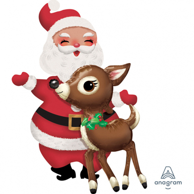 Ходячая фигура Санта и олень 121см шар фольга с гелием