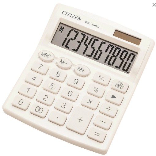 Калькулятор настольный CITIZEN SDC-810NRWHE, КОМПАКТНЫЙ (124х102 мм), 10 разрядов, двойное питание, 
