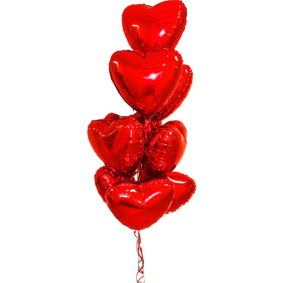 Облако из фольгированных сердец Red 9 шаров