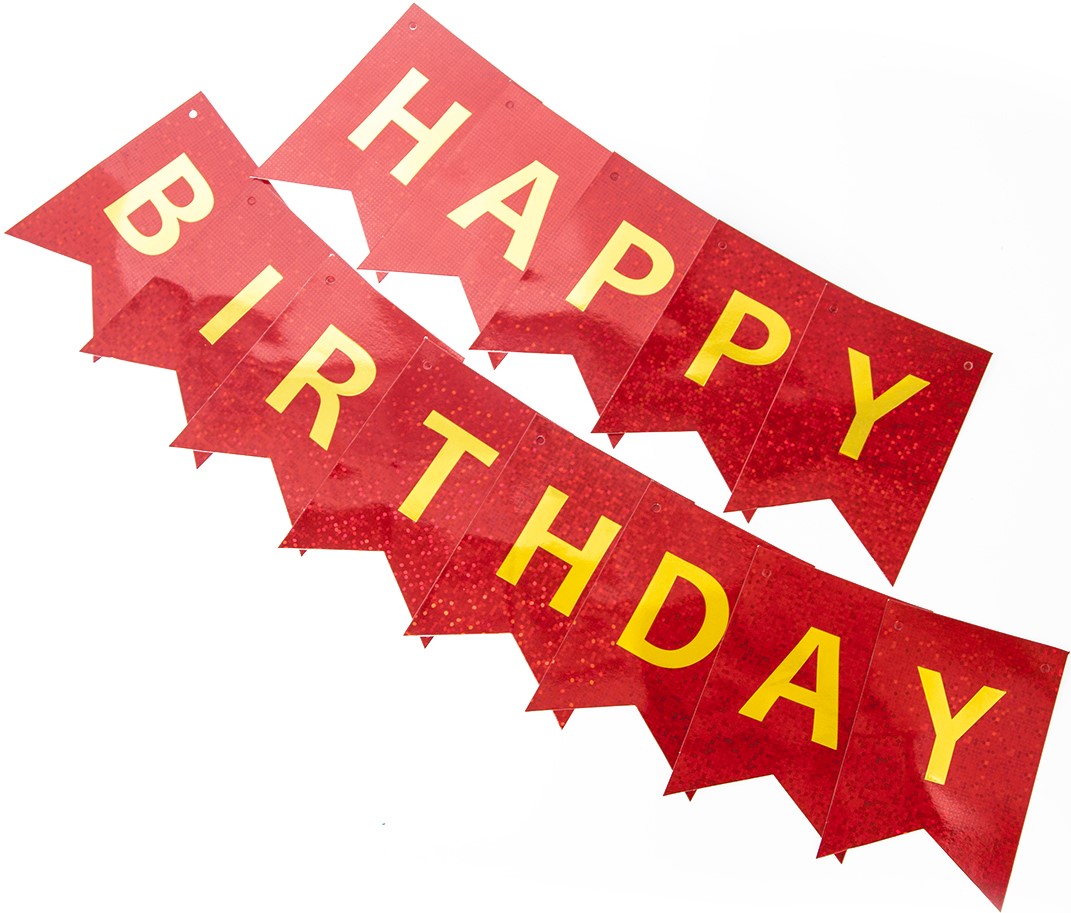 Гирлянда-флажки Happy Birthday красный голография 160 см